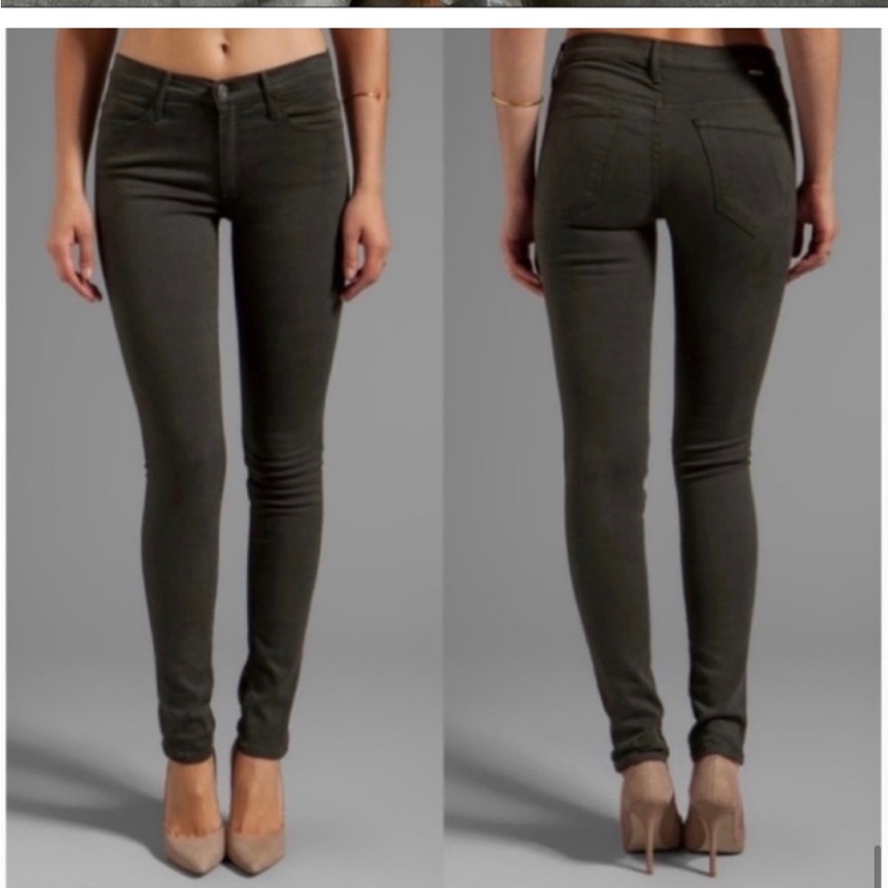 MOTHER Denim + Freja Limited Edition Skinny Jeans in Olive‎ Green Wash